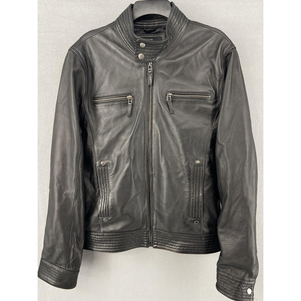 7Diamonds Jacket Mens XL Black Sprint Leather Cafe Racer Moto Biker Urban Sleek